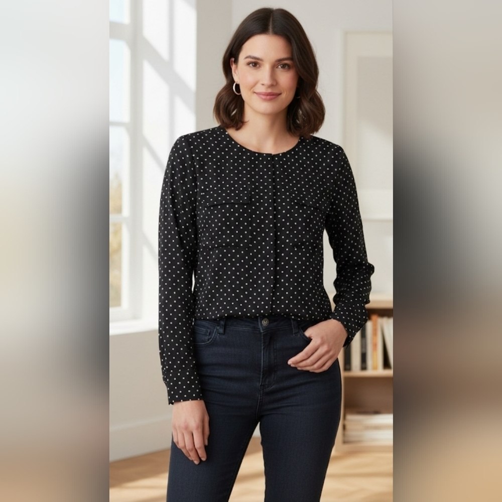 Who What Wear Black and White Polka Dot Blouse